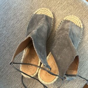 Bettye tie up espadrilles peep toe gray suede